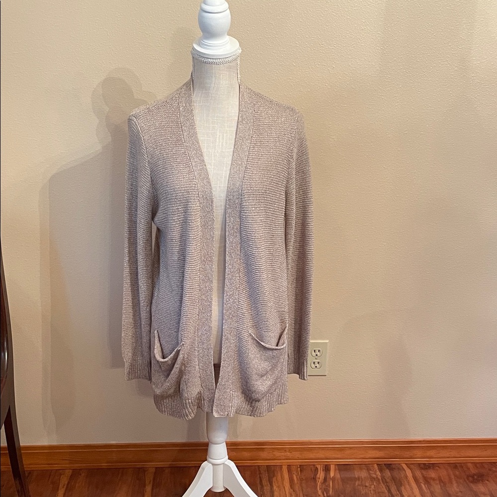 Cotton Emporium Light Brown Open-Front Cardigan, size small